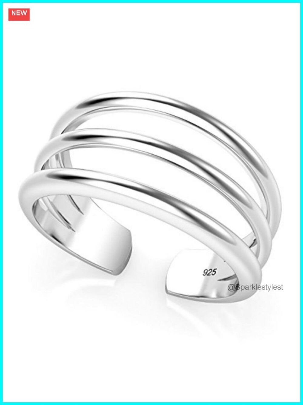 Sterling Silver 3 Row Adjustable Toe Band Ring Bezel Set Summer Cocktail